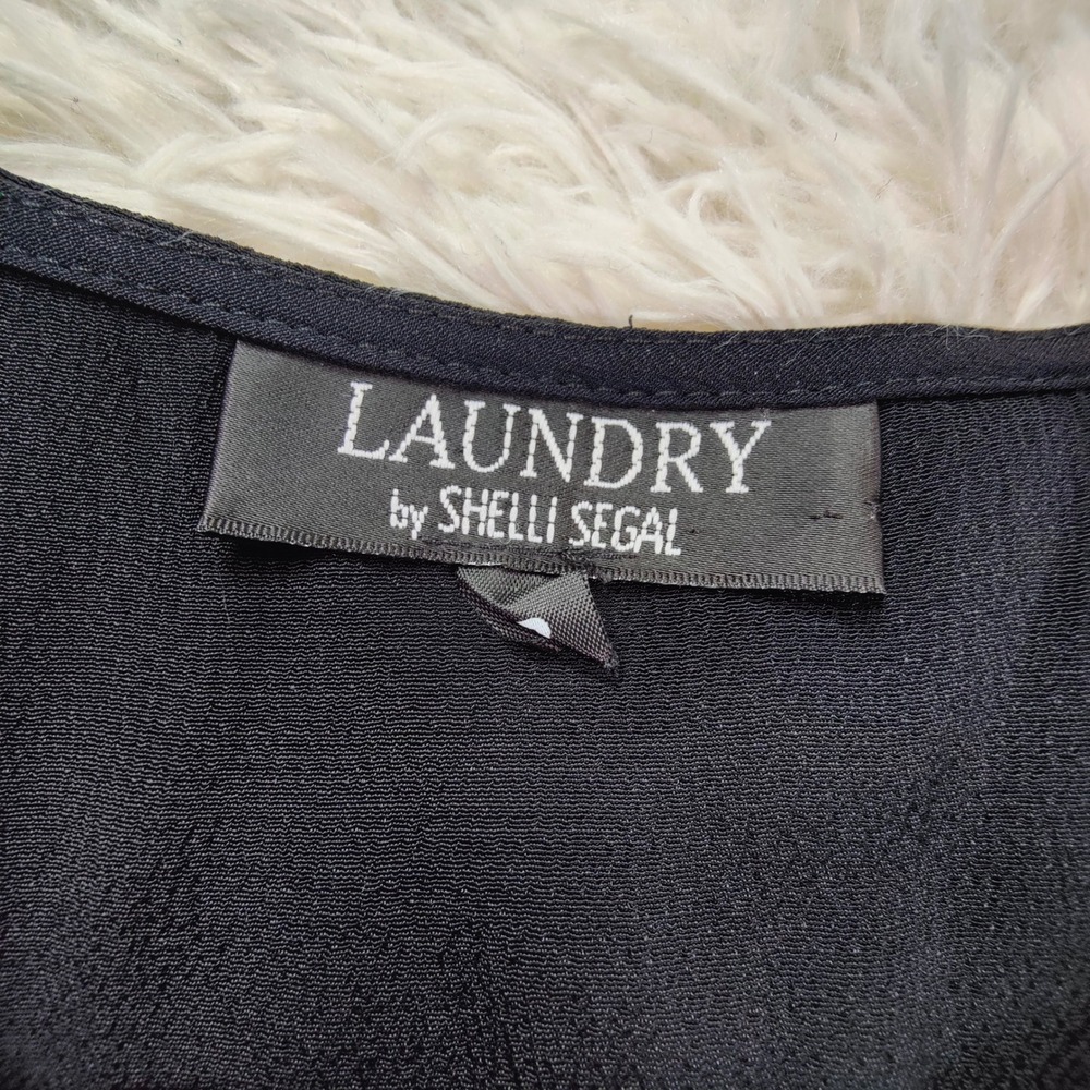 Vintage 90s Laundry by‎ Shelli Segal Black Minimalist Slit Midi Dress Tie Back S - Picture 7 of 9